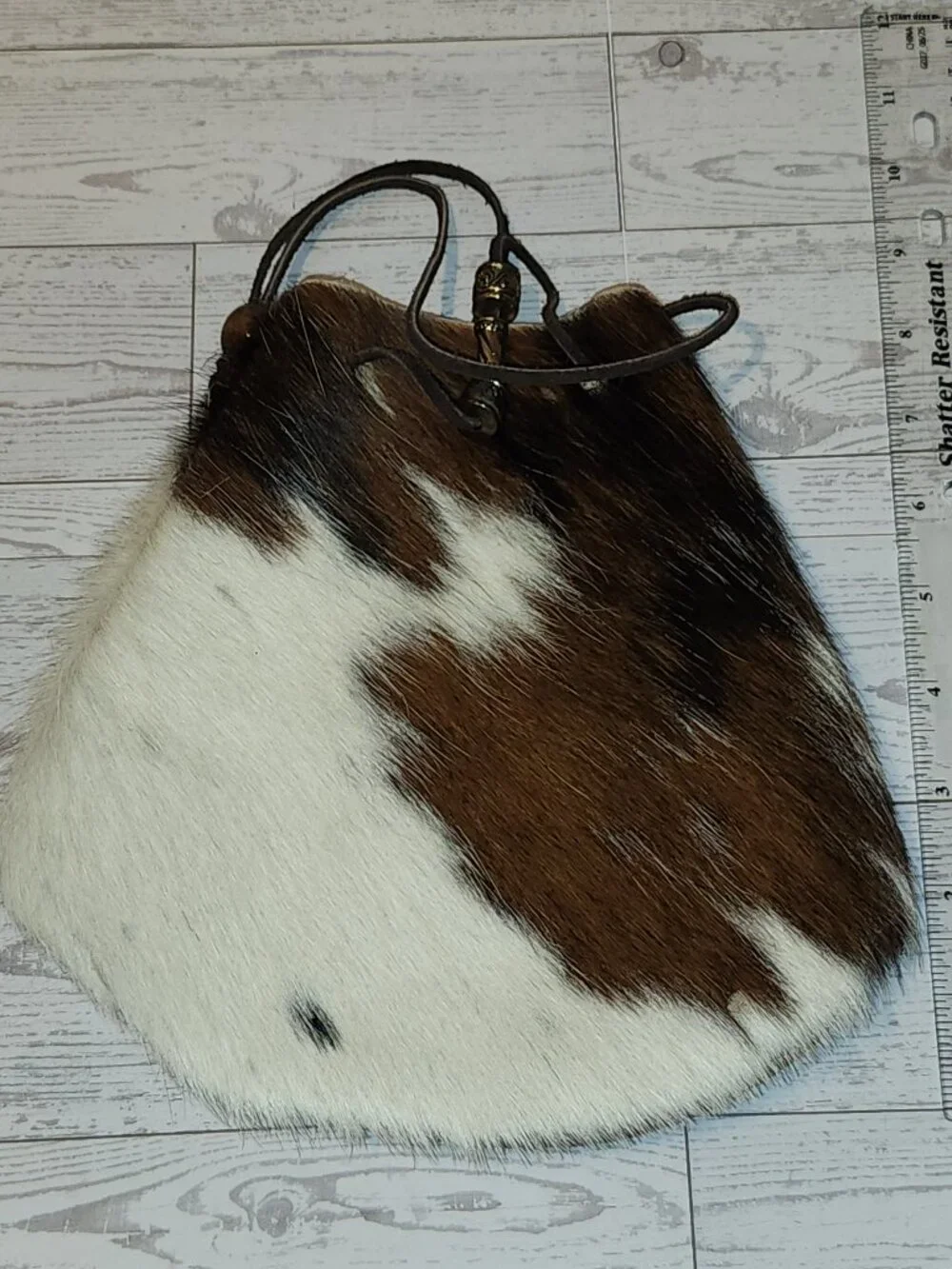 Cowhide Hair-On Hide Leather Drawstring Bucket Bag Western Boho